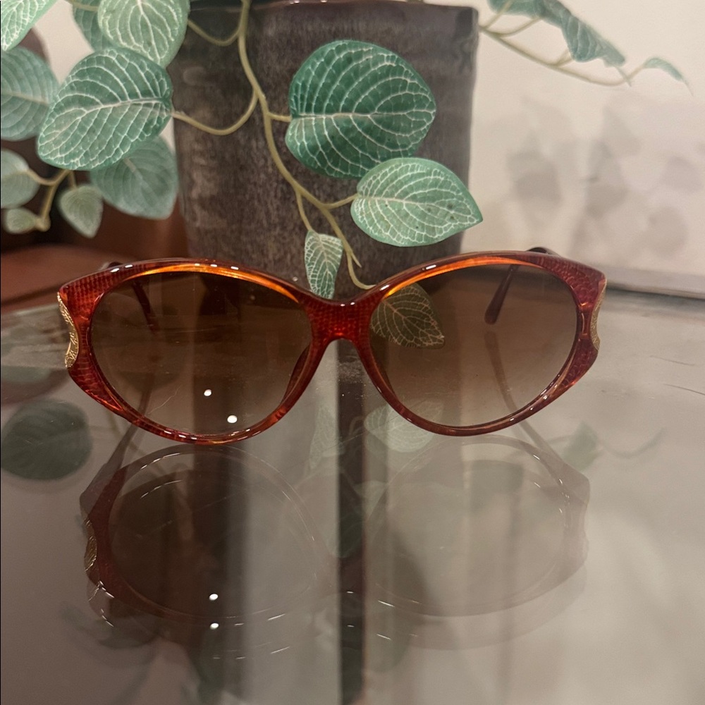 Dior Vintage Textured Amber Sunglasses - Picture 1 of 11